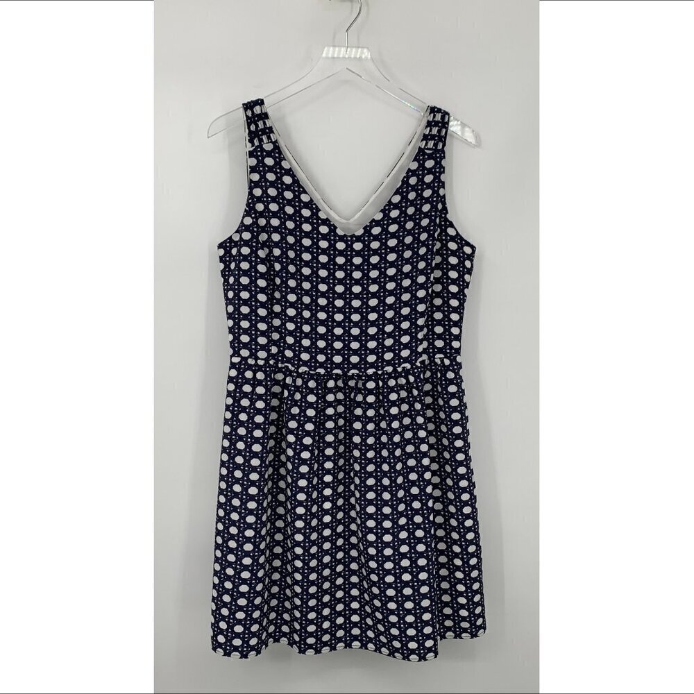 Vineyard Vines shift fit flare dress navy blue white basket wicker pattern 12